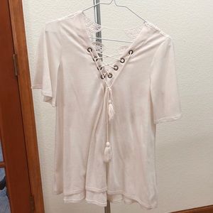 White lace up tee shirt